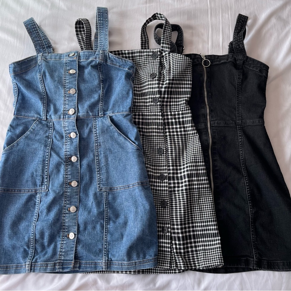 H&M Divided Overall Pinafore Mini Dresses in Black and Blue